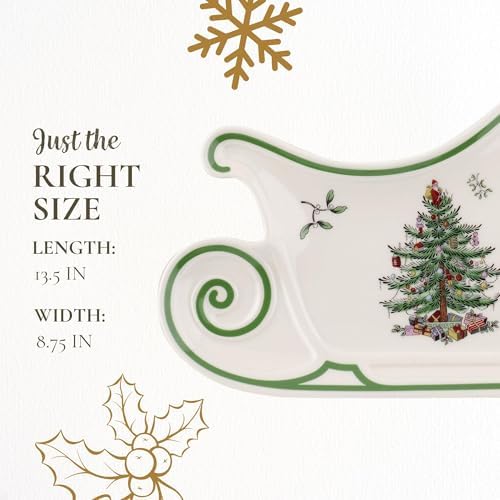 Spode Christmas Tree Embossed Sleigh Porcelain Serving Platter - Image 7