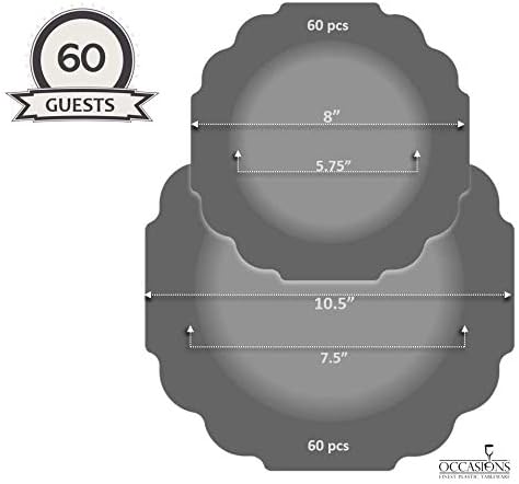 " OCCASIONS " 120 Plates Pack,(60 Guests) Heavyweight Wedding Party Disposable Plastic Plates Set -60 x 10.5'' Dinner + 60 x 8'' Salad/Dessert Plate (Imperial White)