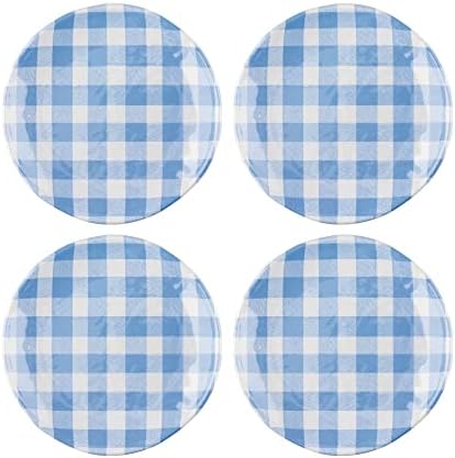UP Gingham Melamine Round Dessert Plates, Small Serving Plates, for Appetizer, Snacks, and Side Dishes, Blue, 6 Inch, Set of 4 by UPware