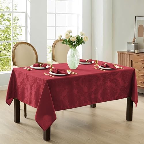 Newbridge Barcelona Damask Fabric Tablecloth, 60 x 120 Inch Rectangle, Burgundy – No Iron, Soil Resistant Table Cover for Dining, Parties and Holidays - Image 2