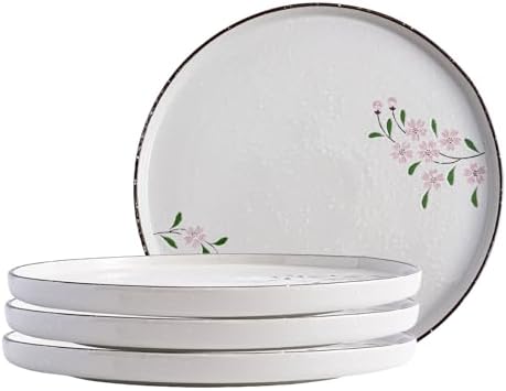 Pink Sakura Ceramic Appetizer Plates, 8-Inch Round Serving Plates for Snacks, Side Dishes (4) by DealbyBox