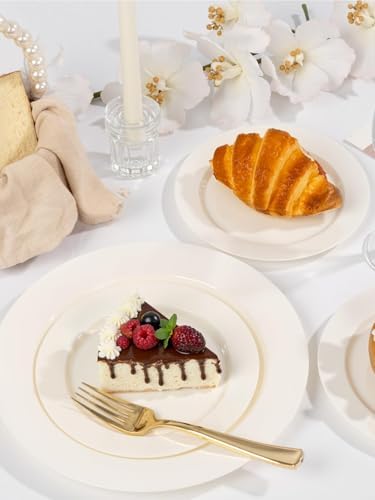 WDF 200PCS Ivory Plastic Plates - Elegant Ivory Disposable Plates for Party- Include 100 Dinner Plate 10inch and 100 Plastic Dessert Plate 7inch Perfect for Party/Wedding/Birthday/Thanksgiving - Image 3