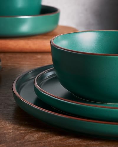 Famiware Mercury 16-Piece Dinnerware Set with Pasta Bowls, Dark Green - Image 3