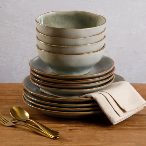 Gibson Elite Plates and Bowls Set, 12 Piece Dinnerware Set for 4, Sage - Image 6