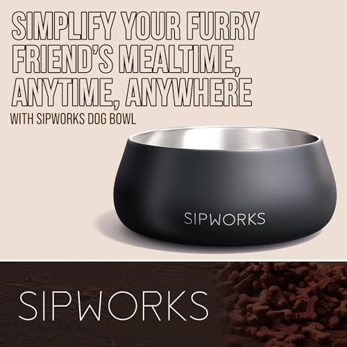 Sipworks Stainless Steel Dog Bowl – 32oz Weighted Metal Food and Water Bowls for Dogs and Cats with Non-Slip Base - Pet Bowls for All Breeds Sizes for Travel & Outdoor Play | Heather