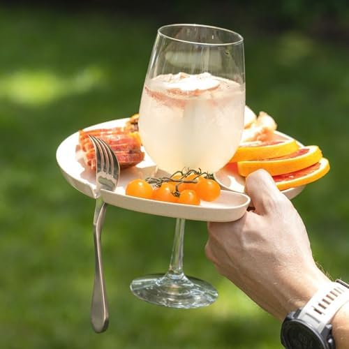 Knork Eco Party Bundle, Appetizer Wine Cup Holder Plate, 2 Piece Set, Mint/Sand - Image 2