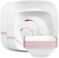 Corelle Vitrelle 18-Piece Service for 6 Dinnerware Set Triple Layer Glass and Chip Resistant, Lightweight Square Plates and Bowls Set, Splendor by Corelle