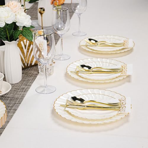 Lullaby 140PCS Ivory Scalloped Plastic Plates Set for Party (20 Guests) - Image 6