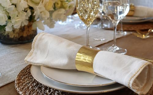 COTTON CRAFT Gold Napkin Rings - 12 Pack Hammered Metal Napkin Rings - Image 2