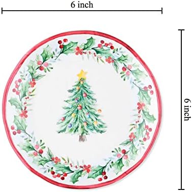 UP Christmas Tree Melamine Round Dessert Plates, Small Serving Plates, Christmas Decorations, for Appetizer, Snacks, and Side Dishes, Red and Green, 6 Inch, Set of 4 - Image 2