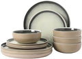 Gibson Elite Island Bay 12-Piece New Bone China Dinnerware Set Service for 4, Reactive Glaze Plates and Bowls, Dishwasher and Microwave Safe, Black and Cream by GibsonHomewares
