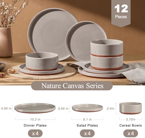 LIANYU Stoneware Dinnerware Set Service for 4, 12 PCS Plates and Bowls Sets - Image 2