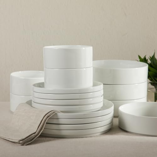 Gibson Home Plates and Bowls Set, 16 Piece Dinnerware Set for 4, White - Image 2