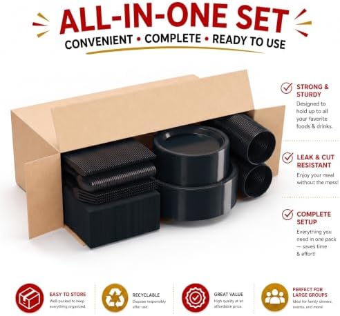 Exquisite 350 Pcs Black Plates and Napkins Party Supplies Plate Sets - Image 5
