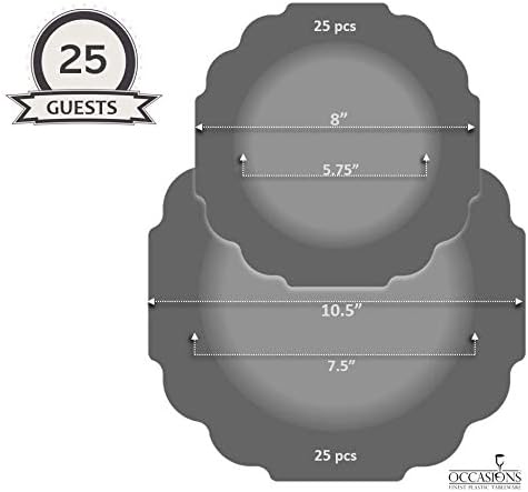 " OCCASIONS " 50 Plates Pack (25 Guests)-Heavyweight Wedding Party Disposable Plastic Plate Set -(25x10.5'' Dinner + 25x8'' Salad/dessert (Imperial Aqua & Silver)