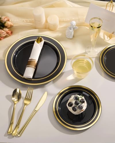 Goodluck 320PCS Black Gold Fancy Disposable Dinnerware Set for 40 Guests - Image 6