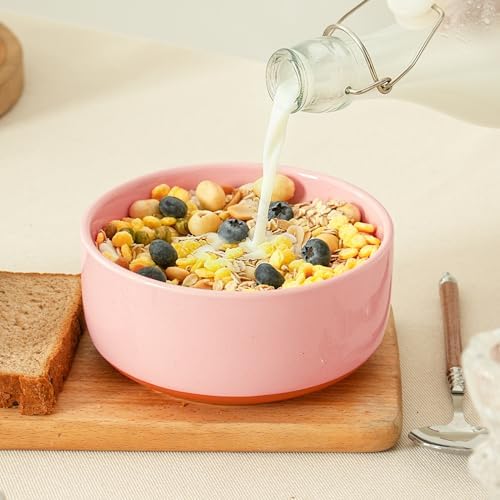 Stoneware Cereal & Soup Bowls, Set of 4, 6-Inch, Pink - Image 3