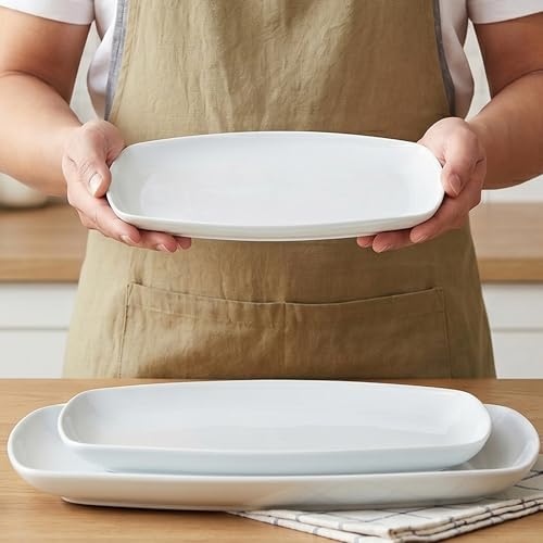 fMBB Large Serving Platter Set of 3, 16/14/12 Inch Porcelain Rectangular Serving Trays White Ceramic Plates for Party Entertaining, Appetizer Fruit Cookie Tray Platters for Wedding Shower Dinner - Image 6