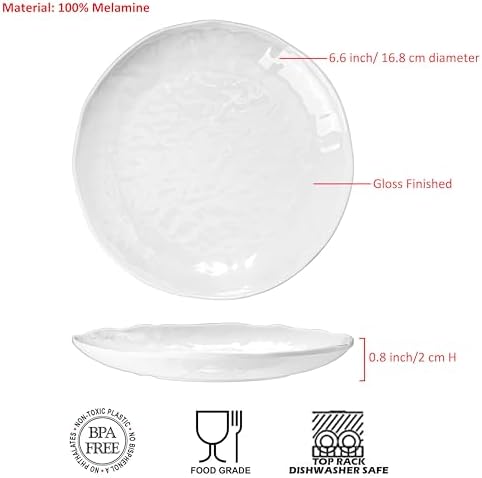 6.75 inch Melamine Plates, Round Salad Dessert Appetizer Plates for Kitchen, Small Plates, Set of 6 White Dishwasher Safe Shatter Resistant - Image 2