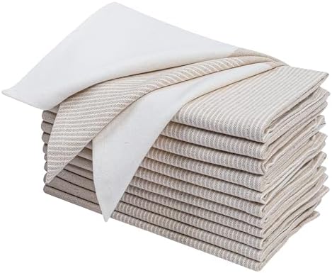 Beige Cotton Cloth Napkins Set of 12, 18x18 Inch by Palisa