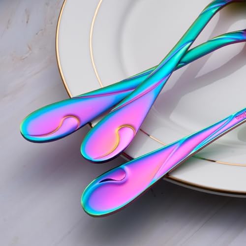 Rainbow Dinner Spoon Set, 7.6-inch Stainless Steel Spoon Silverware, 6-Piece Shiny Rainbow Soup Spoons Table Spoon, Dishwasher Safe, Set of 6 - Image 5