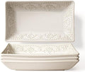 Artena Appetizer Plates Set of 4, 8.25" Embossed Ceramic Rectangular Dessert Plates, Deep Lipped Edges, Microwave & Dishwasher Safe, Salad Sushi Snack Serving Plates (White, Damask Floral) by Artena