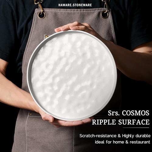 HaWare Stoneware Dinner Plates Set of 6, 10" Heavy Duty Ceramic Plate, Reactive Glaze Ripple Dinnerware for Home Restaurant, Chip and Scratch Resistant, Microwave and Dishwasher Safe, Speckled White - Image 6