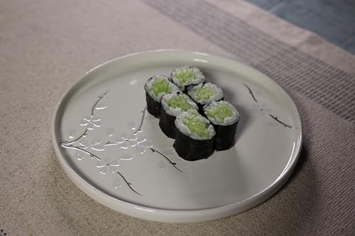 Ceramic Appetizer & Dessert Plates, 8-Inch Round Serving Plates (4-Pack, White Flowers) - Image 4