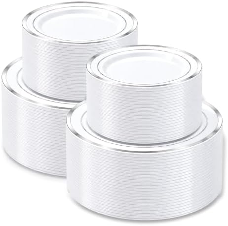 BESTVIP 400PCS Silver Plastic Plates,Heavy Duty Disposable Silver Plates by Bestvip