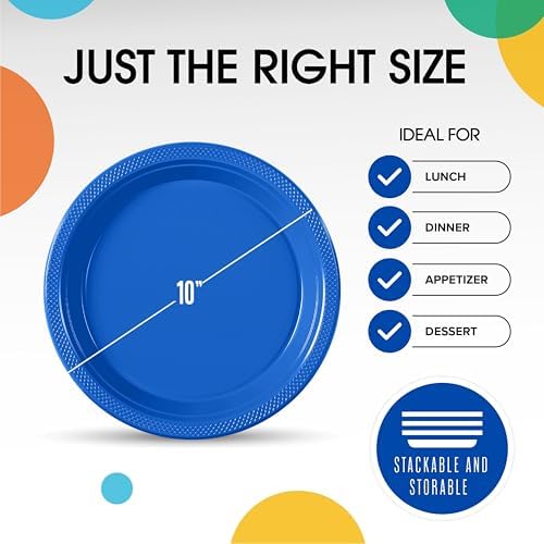Party Solids Sturdy Dark Blue Plastic Plates 10" Party Plates 50 Pcs - Image 3