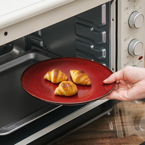vicrays Ceramic Round Plates Set of 6 - Porcelain 10 inch Dinner Plates for Salad Dessert Appetizer Bread - Microwave Oven and Dishwasher Safe Cherry Red - Image 4