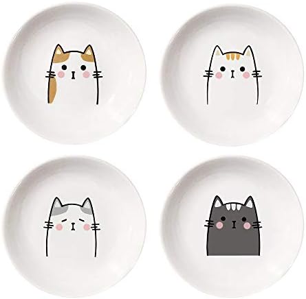 4pcs Ceramics Cat Dinner Relish Dishes Seasoning Dishes Dipping Appetizer Plates by MISS+TUTU