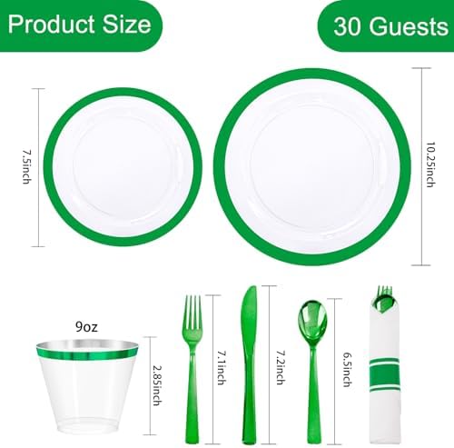 I00000 210Pcs Green Plastic Plates Set, Disposable Dinnerware Set for Party - Image 5