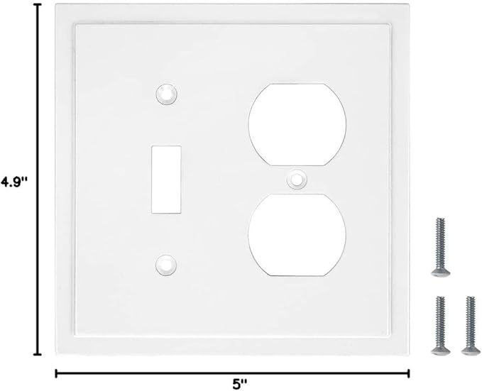 Henne Bery Modern Edge Decorative Wall Plate Switch Plate Outlet Cover, Durable Solid Zinc Alloy (Toggle/Duplex, White)