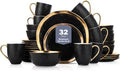 Stone Lain Florian Modern Porcelain Dish Set, 32-Piece Dishes for 8, Gold and Black by Unknown