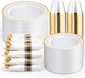 WELLIFE Disposable Plates & Gold Silverware Set, 350 Pieces for 50 Guests by WELLIFE