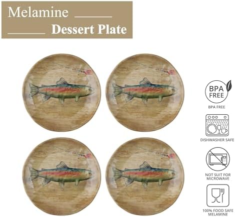 UP Trout Melamine Round Dessert Plates, Small Serving Plates, for Appetizer, Snacks, and Side Dishes, Beige, 6 Inch, Set of 4 - Image 2