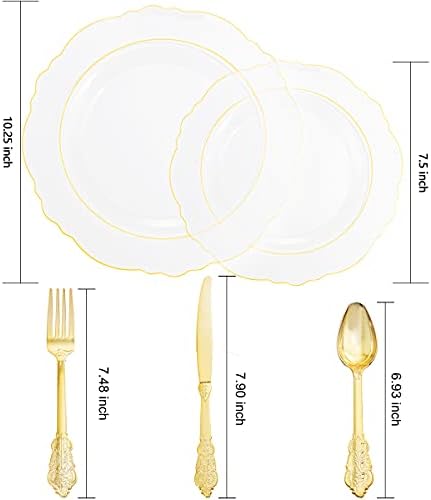 YOUBET 125PCS Clear Gold Plastic Plates for Thanksgiving Party Wedding - Image 6