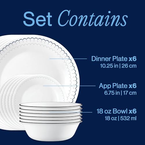 Corelle 18-Piece Dinnerware Set Service for 6, Lightweight Round Plates and Bowls Set, Vitrelle Triple Layer Glass, Chip Resistant, Microwave and Dishwasher Safe, Caspian - Image 3
