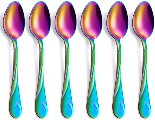 Rainbow Dinner Spoon Set, 7.6-inch Stainless Steel Spoon Silverware, 6-Piece Shiny Rainbow Soup Spoons Table Spoon, Dishwasher Safe, Set of 6 by Seeshine