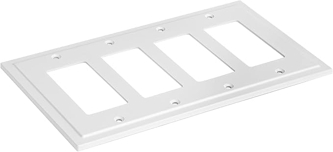 Henne Bery Modern Edge Decorative Wall Plate Switch Plate Outlet Cover, Durable Solid Zinc Alloy (Quad Decorator, White)
