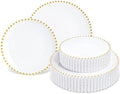 HOMIP 50PCS Disposable White Plastic Plates with Gold Pearl-Beaded Rim by HOMIP