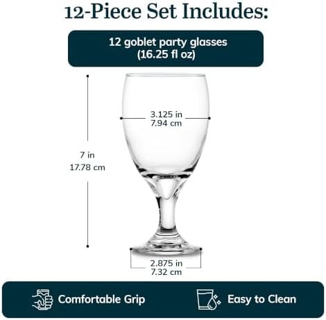 Libbey Classic Glass Goblets Set of 12, Stemmed Water & Tea Glasses - Image 4