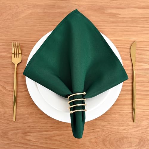 Wolkemer Set of 4 Hunter Green Cloth Napkins 17 x 17 Inches Solid Washable Polyester Dinner Napkins with Hemmed Edges for Dinners Parties Weddings Banquets Events Table Decoration - Image 2