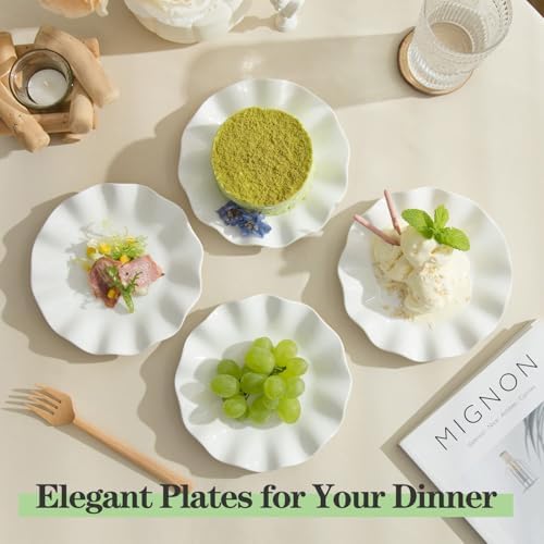 7 Inch Porcelain Small Dinner Plates, Set of 12, White Appetizer Plates, Wave Rim Dessert Salad Plate, Serving Dishes for Cake, Snack, Ice Cream, Waffles, Microwave, Oven, Dishwasher Safe - Image 5