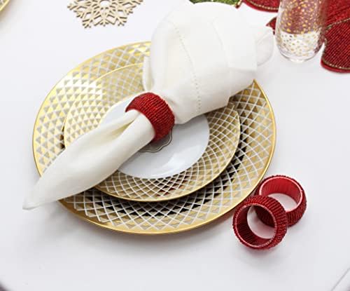 COTTON CRAFT Glitz Handmade Beaded Napkin Rings - Set of 12 - Red - Image 4