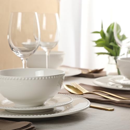 Gibson Home Caviara Plates and Bowls Set, 12-Piece Dinnerware Set, White Round Beaded Rim Ceramic Dish Set, Dinner Plates, Salad Plates & Cereal Bowls - Image 7