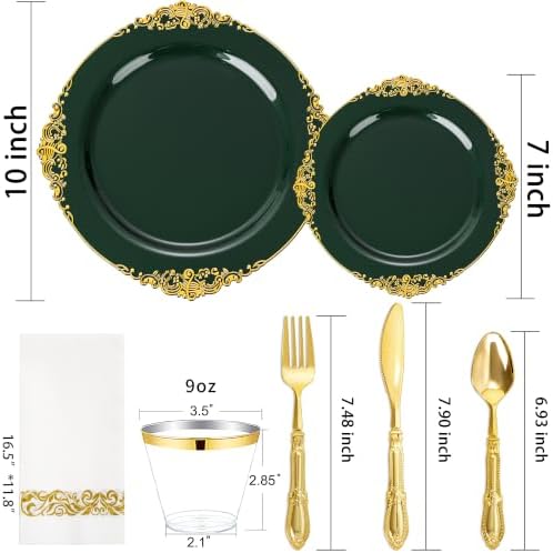 Morejoy 350 PCS Green Plastic Plates,Green Gold Plastic Dinnerware Sets - Image 4