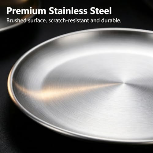 Stainless Steel Plates,4 Pcs 10 Inches Dinner Platess Camping Plate,Perfect for Snack Candy Pizza Fruit Camping Etc.Reusable and Dishwasher Safe (4, 10 inches) - Image 3