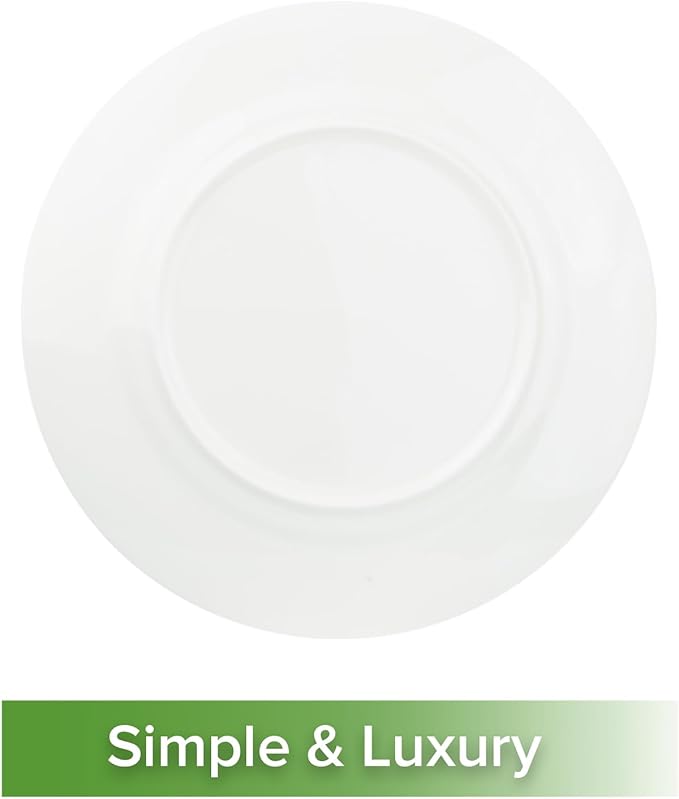 Fine Bone China Dinner Plates 6-Piece, Flate Plate, Pasta Plate 10.75 Inches, Fine Glaze With Pure White Color Sturdy and Durable, Thin Thickness and Light Weight, Microwave and Dishwasher Safe